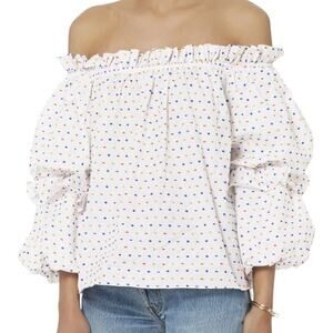 Caroline Constas Gia Cotton Off-Shoulder Puff Sleeve Blouse L
